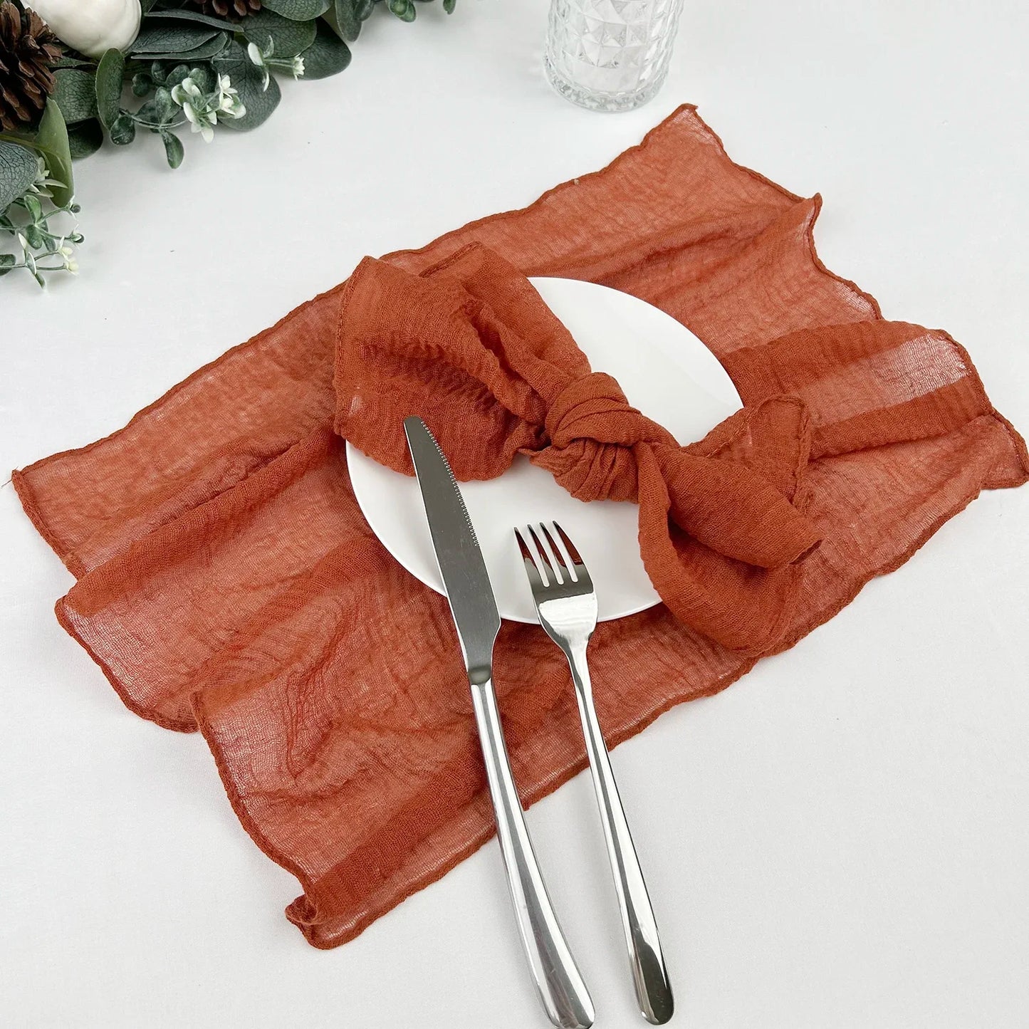10PCS 38x38CM Sage green Wedding Cloth Napkins Gauze Fabric Pink Beige Christmas Party Dinner table Mat Decoration