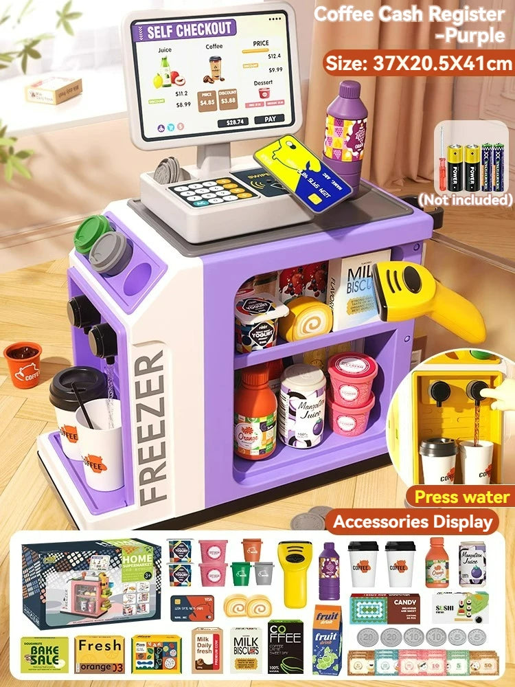 Pretend Play Calculator Cash Register Toys Supermarket Shop Cashier Registers with Scanner Credit Card Christmas Gifts for Kids