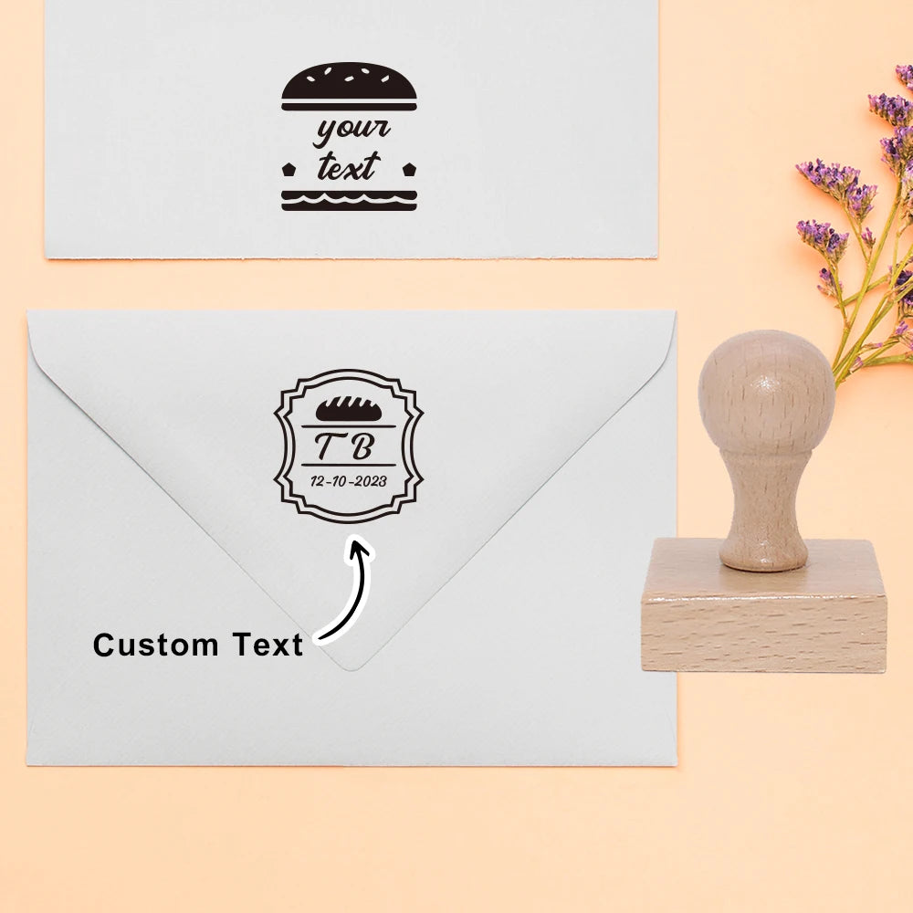 1PC Fashion Customized Name Wooden Seal For Restaurant Bakery Burger Restaurant Custom Brand Name Commercial Stamp