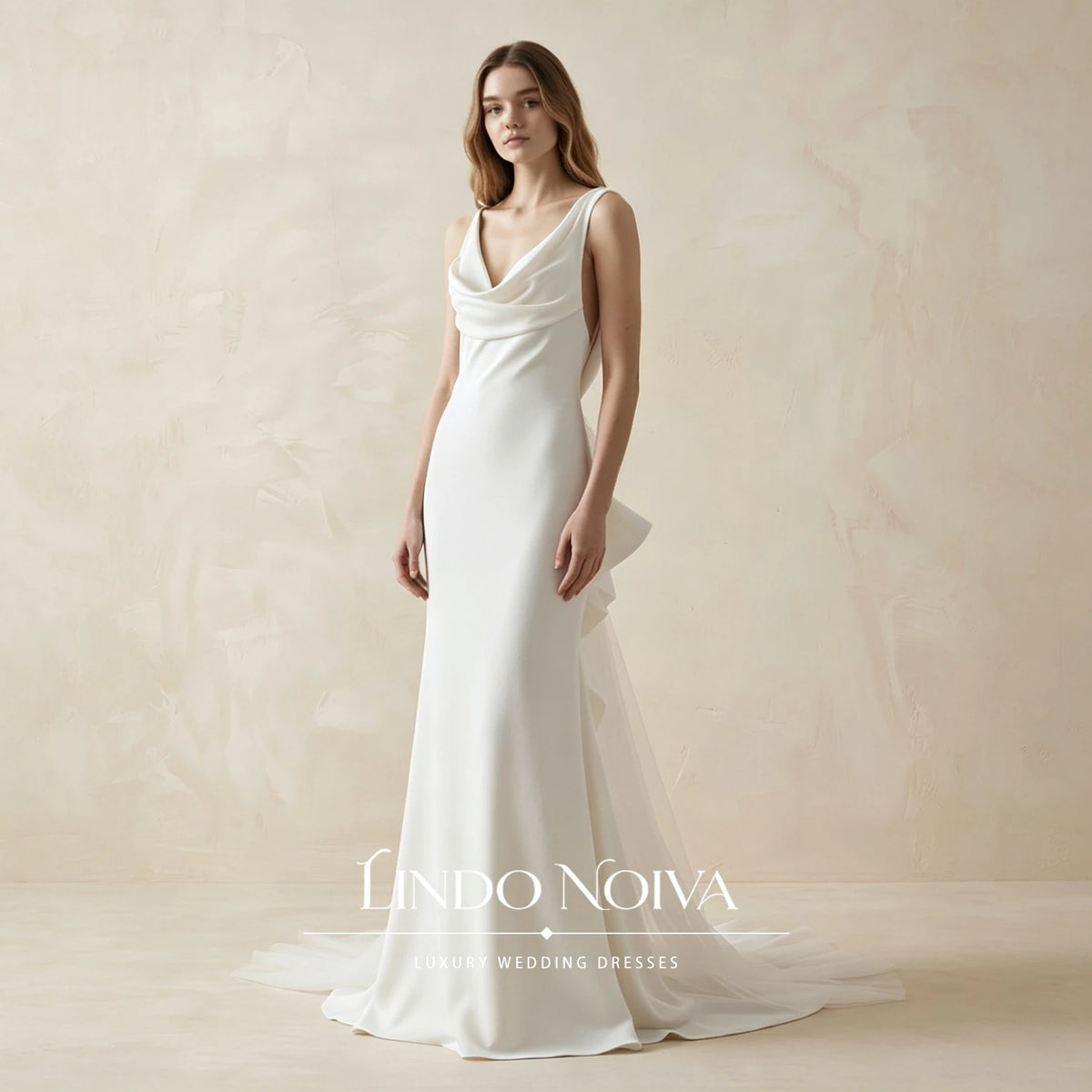 LINDO NOIVA Customized Sexy Satin Mermaid Wedding Dress V Neck Backless Bridal Gown Boho 3D Flower vestido de novia