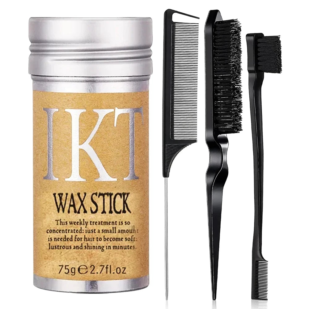Slick Back Hair Brush Set: Hair Wax, Edge Brush, Rat Tail Comb, Bristle Brush, Smoothing Brush for Women & Kids