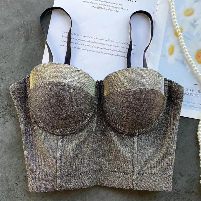 Women's Shiny Sexy Bra Corset Girls Push Up Cropped Tops Lady Halter Bling Bustier Tube Night Club Cool Camis Tanks Lingeries