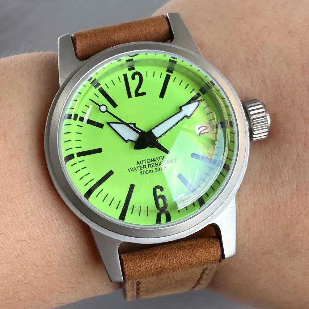 Custom Tandorio TD-177 36mm Military Sandblasted Sapphire Green Dial Watch 100m Water Resistance Japan NH35A Automatic  Watches
