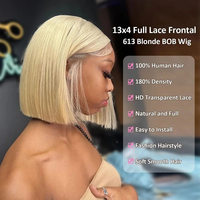 Blonde Bob Wig Human Hair 613 Lace Front Wigs Human Hair 200% Density 13x4 HD Lace Frontal Wig Pre Plucked With Baby Hair