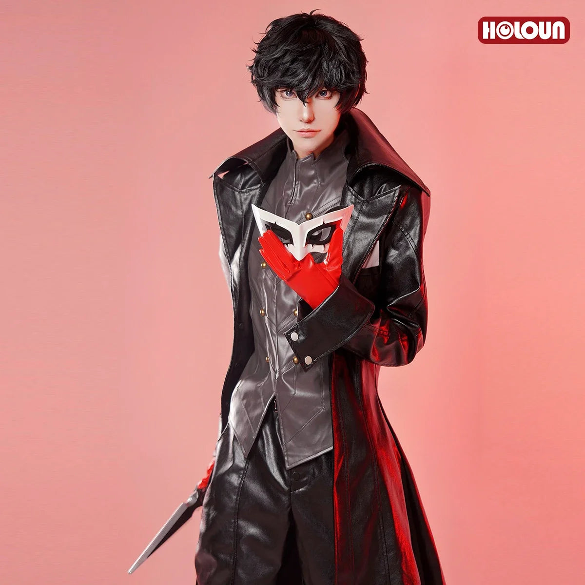 Cosplay P5 Game Ren Amamiya Cosplay Costume Wig Mask Joker Faux Leather Coat Pants Vest Gloves Daily Wear Cos Convention Rose Ne