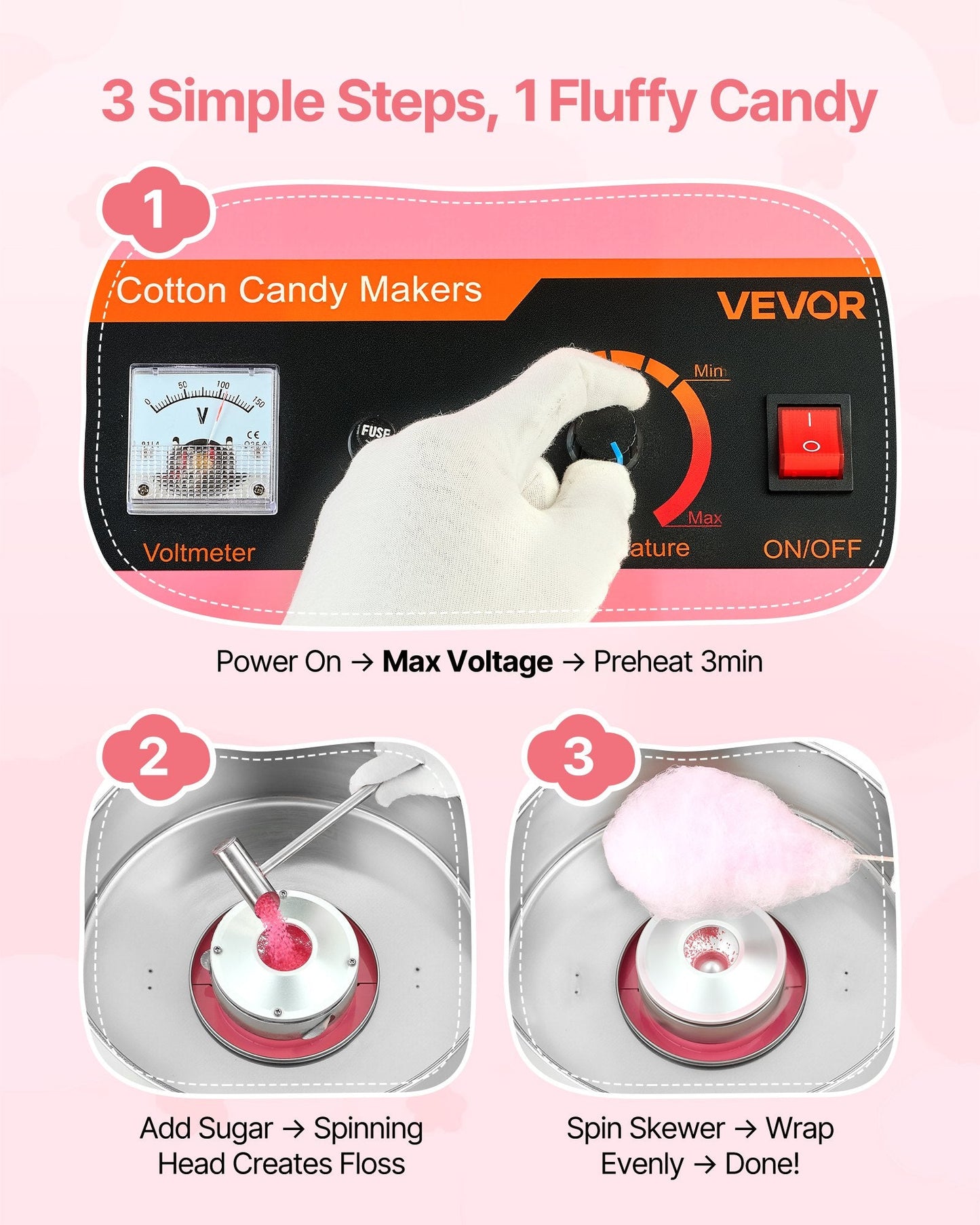 Commercial Cotton Candy Machine Electric Sugar Floss Maker Stainless