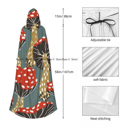 Unisex Adult Retro Mushrooms Cloak with Hood Long Witch Costume Cosplay