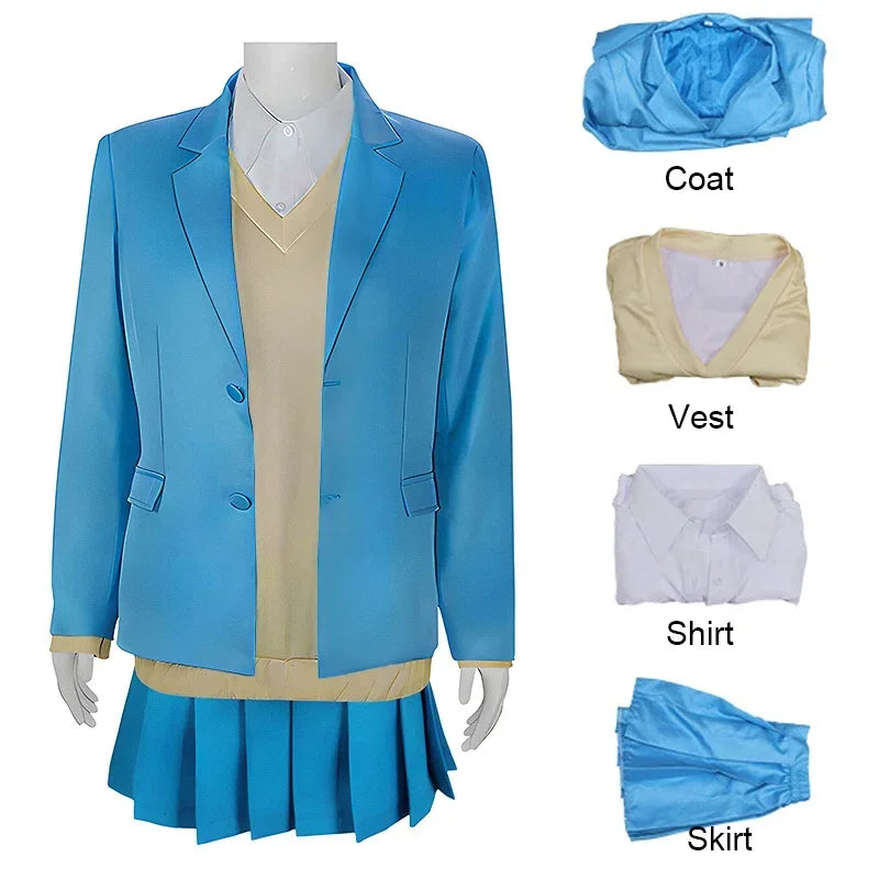 New 2026 Anime Blue Box Chinatsu Kano Cosplay Costume Women Coat Shirt Skirt Set School Uniform Halloween Clothes Outfit