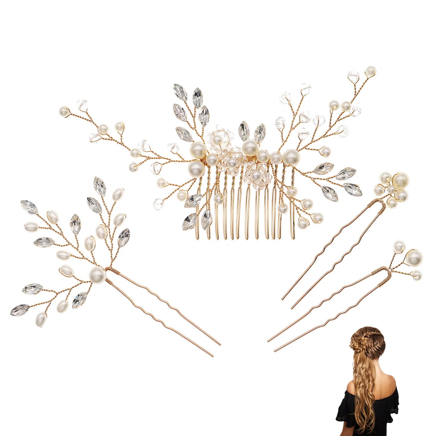 Wedding U-Shape Hairpin Hair Comb Set Luxurious Hair Jewelry Hair Styling Tool for Birthday Stage Party Hairstyle Making