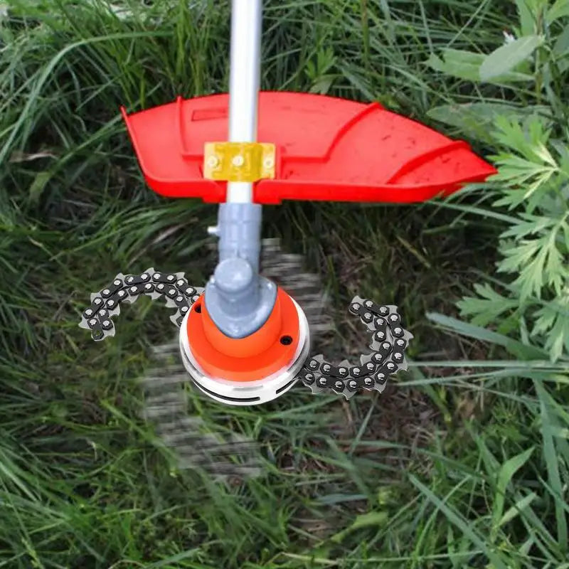 Trimmer Head with Chain Lawn Mower Brush Cutter Trimmer Head with Chain Saw-Type Replacement Parts with Orange Gasket for