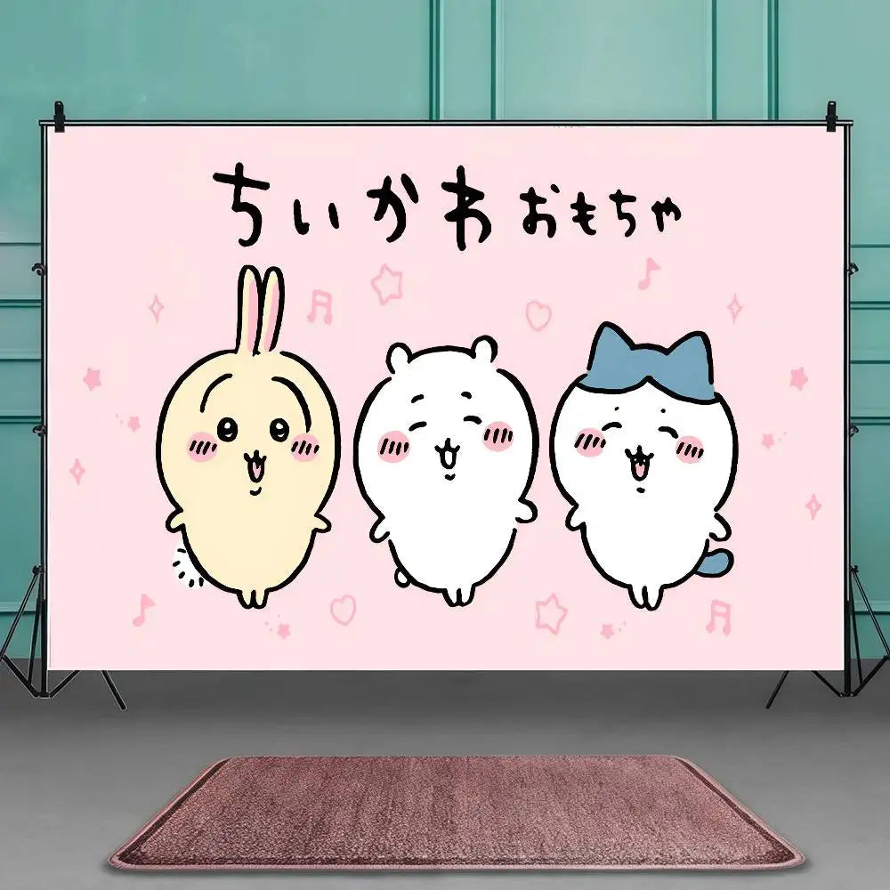 Cute Cartoon C-Chiikawas Christmas Backdrop Window Fireplace Photography Backgrounds For Photo Studio