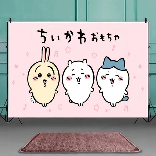 Cute Cartoon C-Chiikawas Christmas Backdrop Window Fireplace Photography Backgrounds For Photo Studio