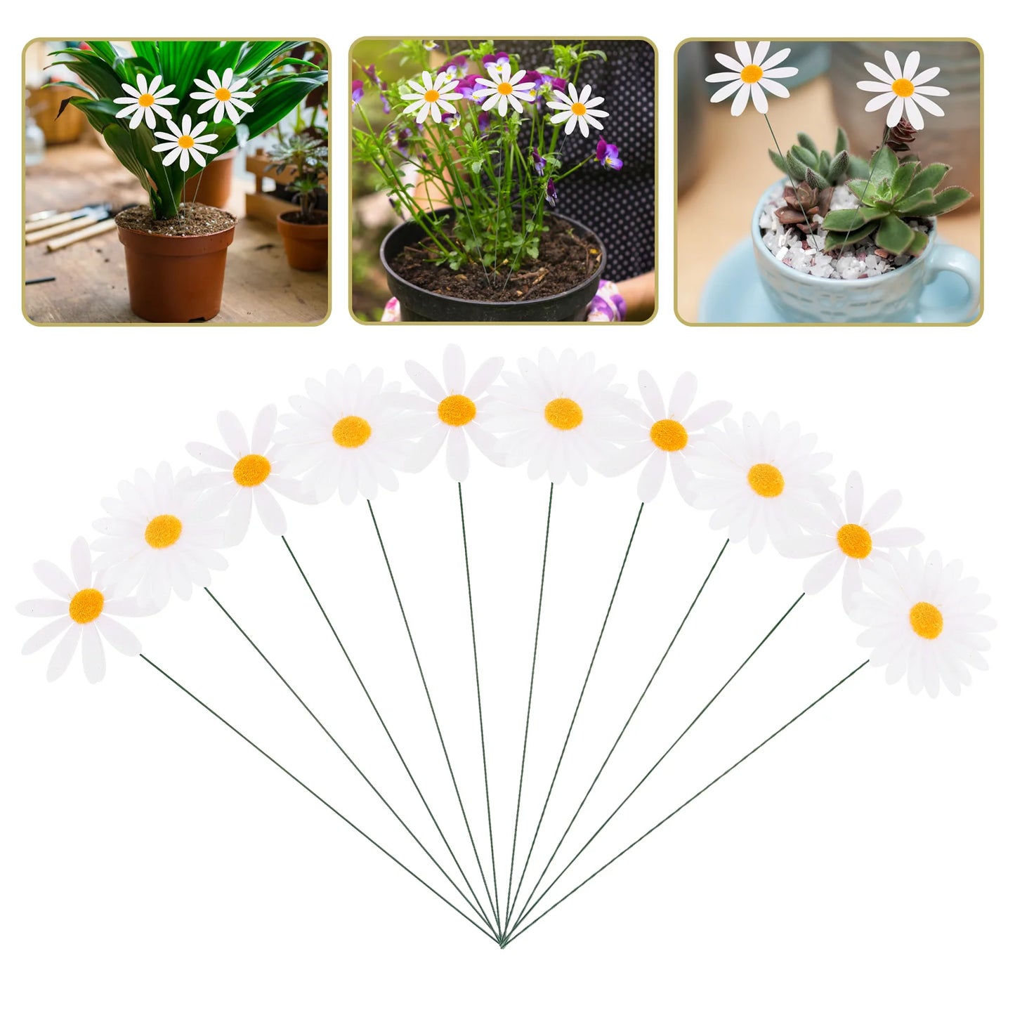 10pcs Daisy Cutouts Garden Courtyard Decorations Pvc Simulated Flower StemDecorative Lawn Stakes Balloons