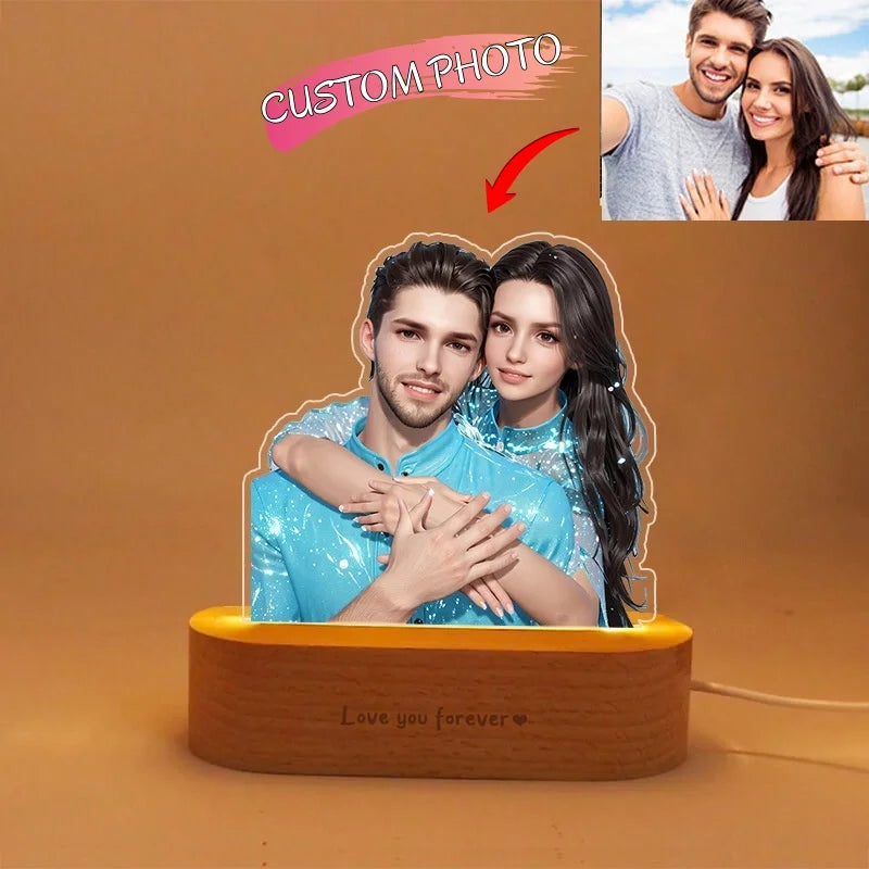 Personalized Gift Photo 3D Lamp Customized Cartoon Portrait Photo Frame Wedding Anniversary Valentines Day Wedding Birthday Gift