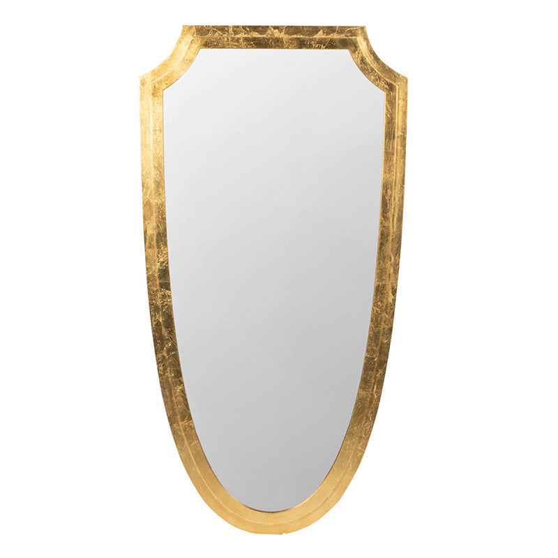 Shield-Shaped Gold Metal Frame Wall Mirror, 24 × 46 in