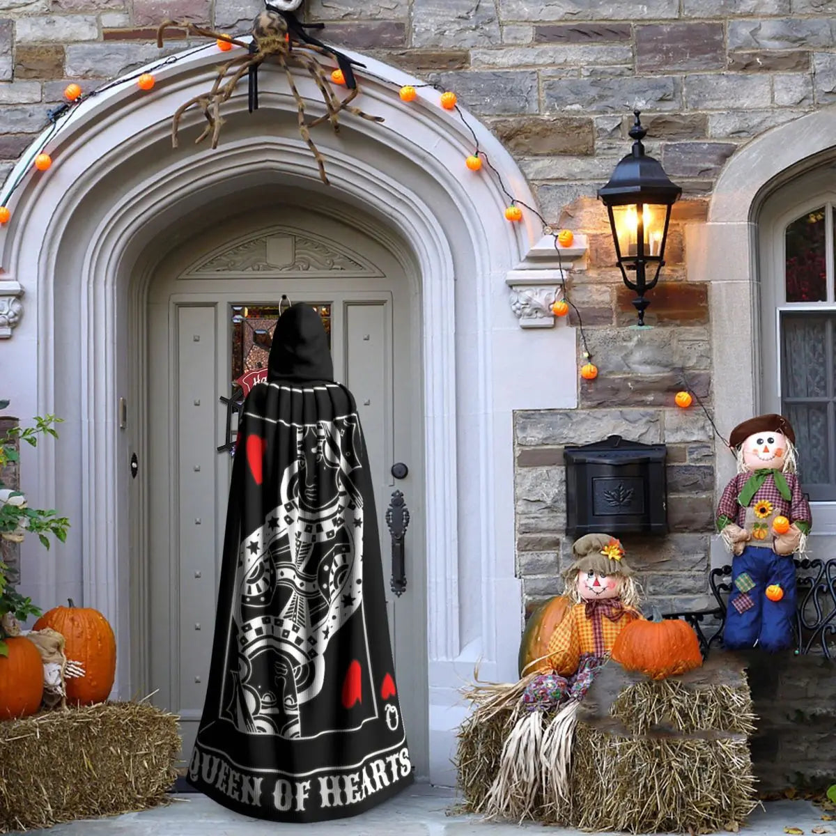 Queen Of Hearts Halloween Design Idea Card Lover Fun Lazy Halloween Long Hooded Cloak Witch Medieval Costume Cosplay Cape