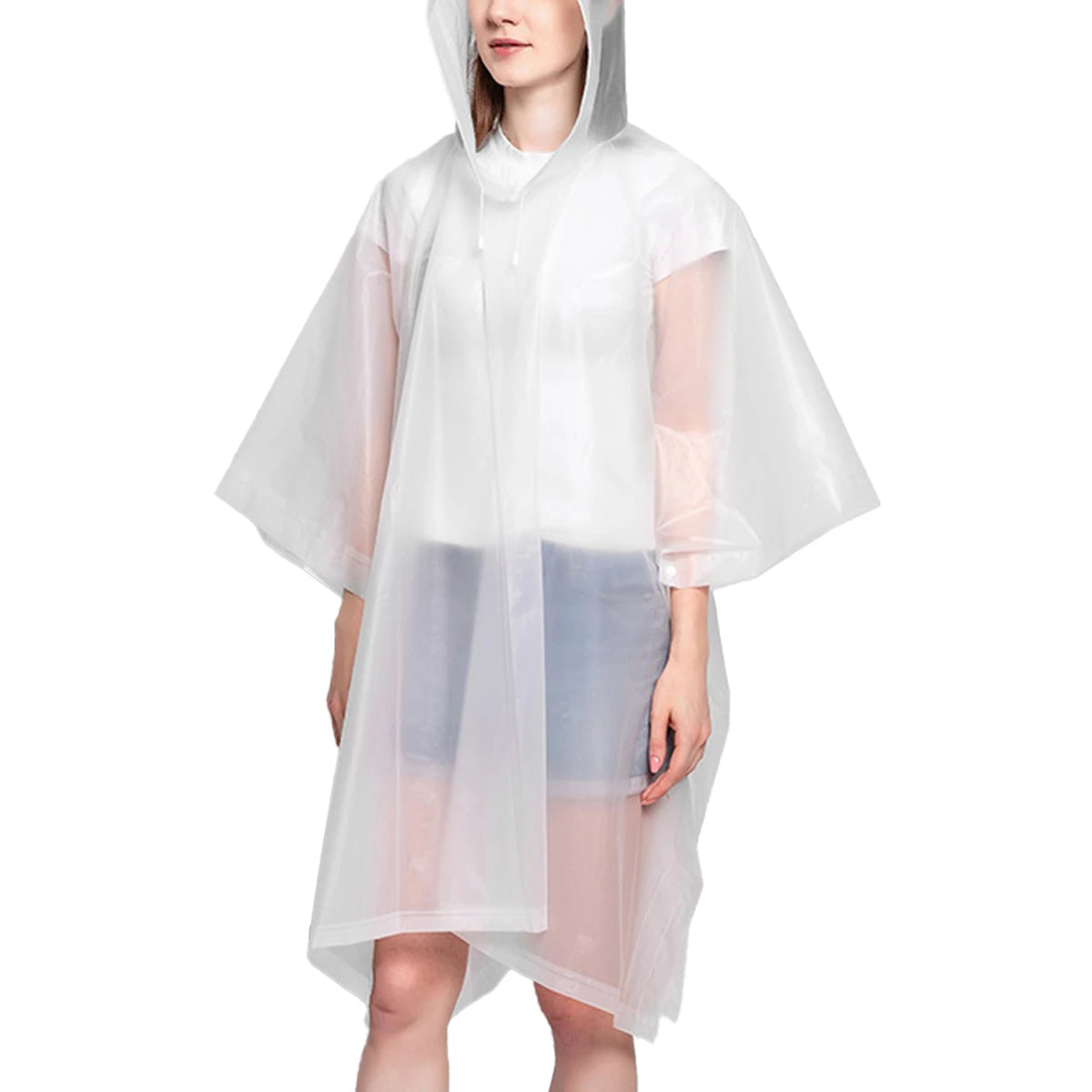 Reusable Rain Ponchos with Drawstring Hood for Adults Waterproof Thicken Rain Coat Outdoor Hiking Raincoat Travel Bicycle Poncho