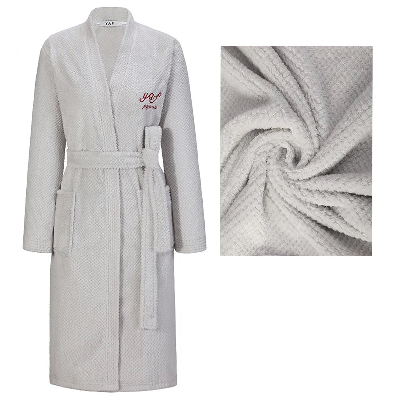 Winter New Couple Sleepwear Bathrobe Male Coral Fleece Yukata Nightwear Sexy Women's Home Clothes Flannel Absorbent Lingerie 3XL
