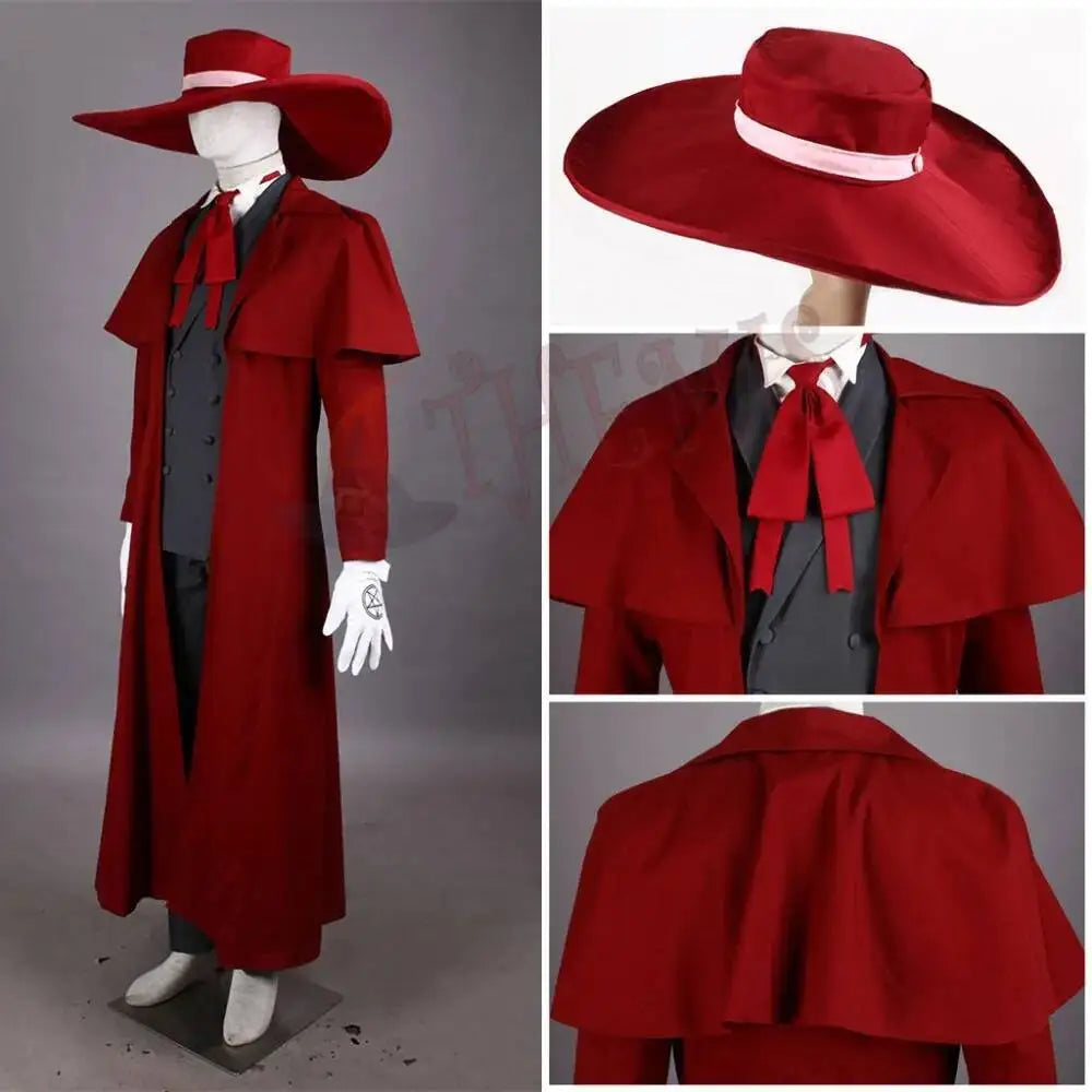 New Vampire Hunter Cosplay Hellsing Alucard Cosplay Costumes Coat Hat Wig To Choose For Game Party Halloween Custom Made
