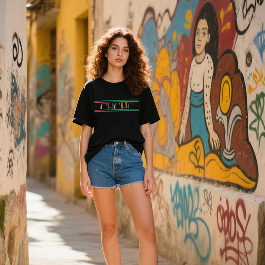 Vintage Stripe Letter Tee 230g Cotton Drop Shoulder Retro Casual Luxury Trendy Top Women Unique Fashion