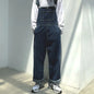 Men Denim Overalls Retro Japanese Style Loose Fit Straight Leg Adjustable Suspenders Casual Streetwear Pants for Everyday Wear