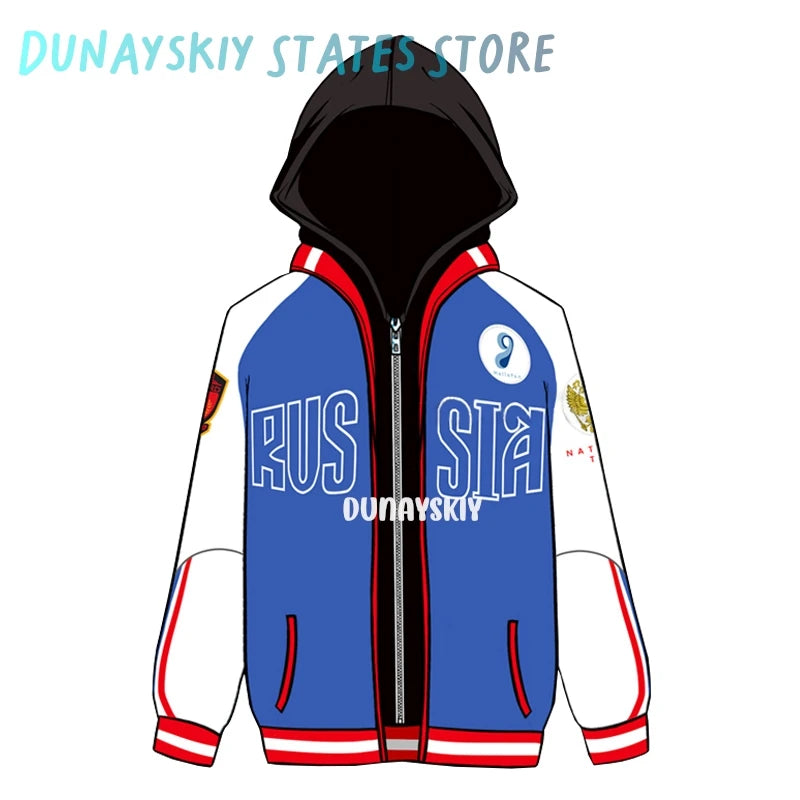 Anime Yuri Plisetsky Victor Nikiforov Cosplay Costume Red Blue Coat Jacket Pants Anime Unisex Halloween Sportswear for Women Men