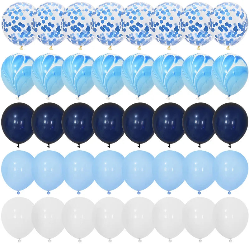 40Pcs Blue Balloons Set Agate Marble Metallic Confetti Balloon for Kids Birthday Party Baby Shower Graduation Decoration Wedding