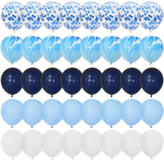 40Pcs Blue Balloons Set Agate Marble Metallic Confetti Balloon for Kids Birthday Party Baby Shower Graduation Decoration Wedding