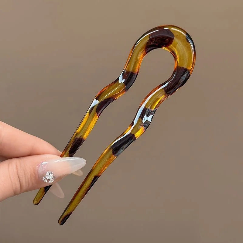 U-Shaped Hair Fork Fashion Tortoiseshell Acetate Acrylic Hairpin Geometric Headwear Hair Sticks Women Girls Hair Accessories