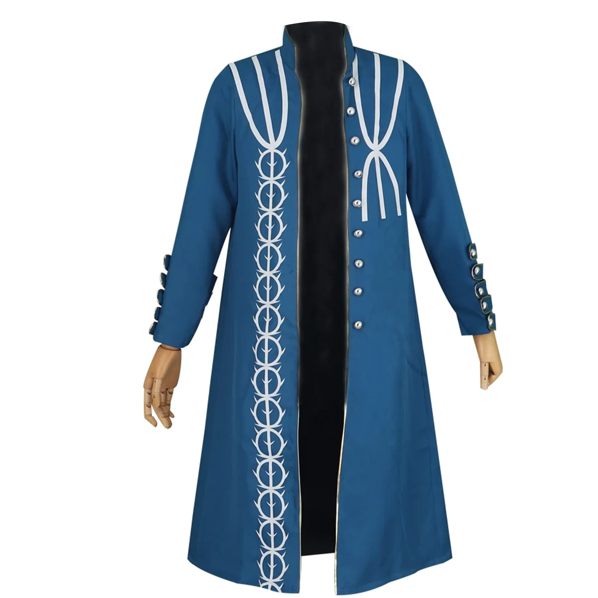 Vergil Cosplay Costume Long Coat Jacket Blue Trench Coat Anime Halloween Party Uniform
