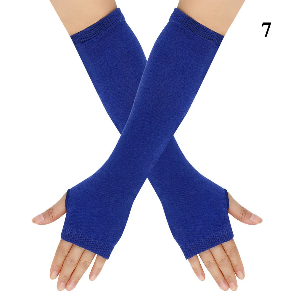 Macaroon Color Striped Long Sleeves Fashion Punk Long Fingerless Gloves For Women Men Outdoor Christmas Ornament  Arm Warmer