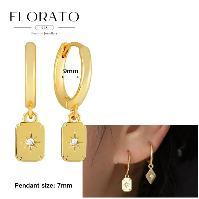 925 Sterling Silver Ear needle European And American Style Hoop Earrings Round square Pendientes Fashion For Women Birthday Gift