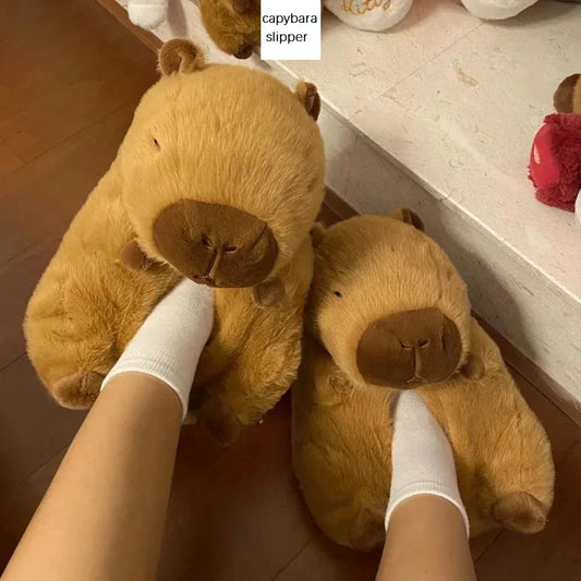 Novelty capybara slippers unisex animal slides shoes women's cute fuzzy home slippers woman winter warm room floor shoes couple
