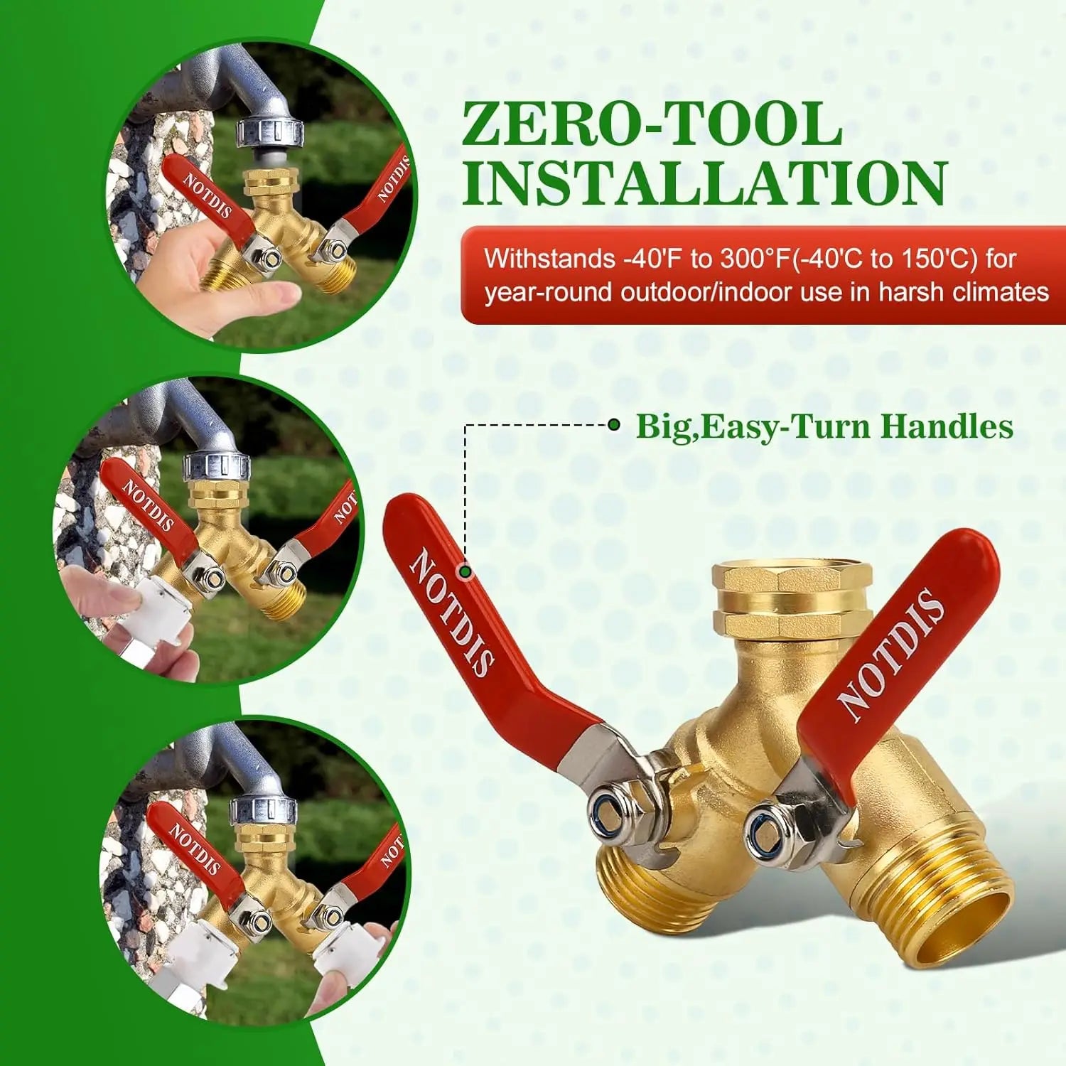 2025 New Brass 3/4" Garden Hose Splitter 2-way Tap Y-Type Watering Connector Garden Tap Outdoor Faucet Full Flow Hose  Splitter
