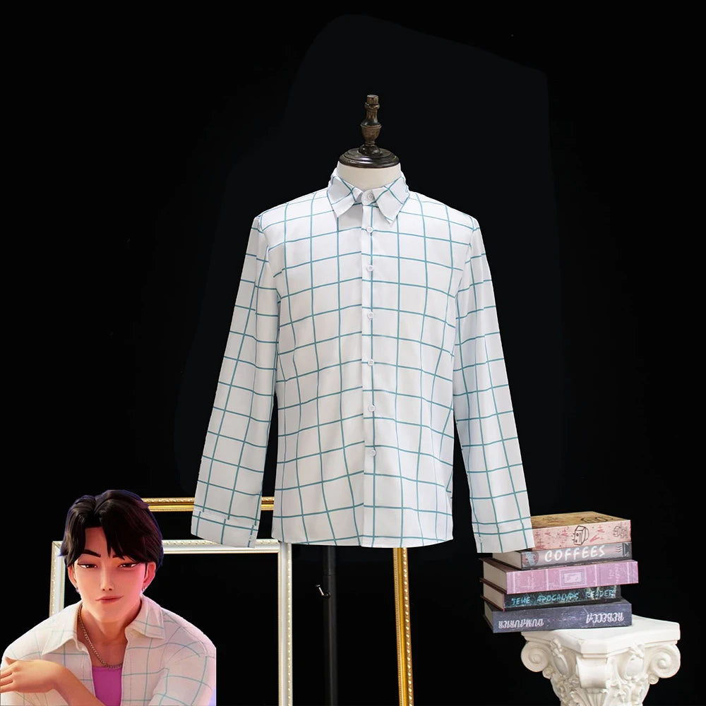 Movie KPop Demon Jinu Hunters Cosplay Costume Saja Boys Unisex Shirt Top Coat Plaid Shirt Long Sleeved Clothes Halloween Outfit