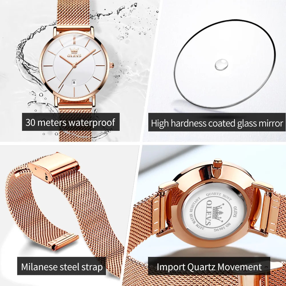 OLEVS Woman Watch 5869 Elegant Fashion Quartz Wristwatch Waterproof Date Watches For Woman Set Bracelet Watch Box Gifts Original
