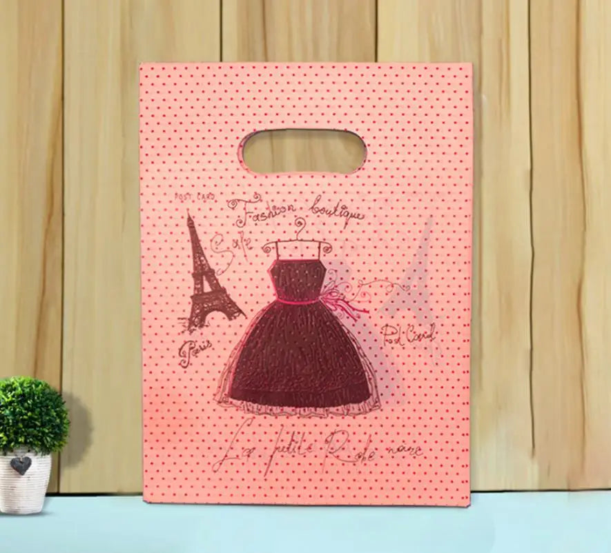 50pcs Multi Style Plastic Handle Bag 15*20cm Small Jewelry Packing Bag Party Favor Bags For Candy Cookie Gift Packaging Bag