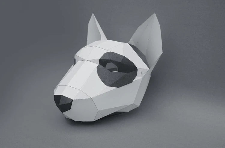 Pre Cut Paper Mask 3D Bull Terrier  Halloween Costume Cosplay DIY Paper Craft Model Mask Christmas