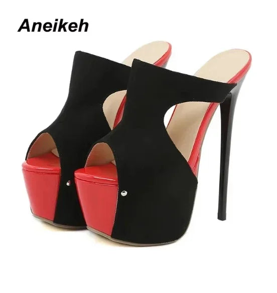 Aneikeh Summer Extreme Platform High Heels Black Leopard Print Rivet Slippers Ladies Sexy Slingback Sandals Mules Slides Shoes