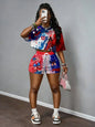 2026 New Short-Sleeve T-Shirt Set Crew Neck Casual Retro Print Hip-Hop Trend Crop Top Two-Piece Set Outdoor Sports Set
