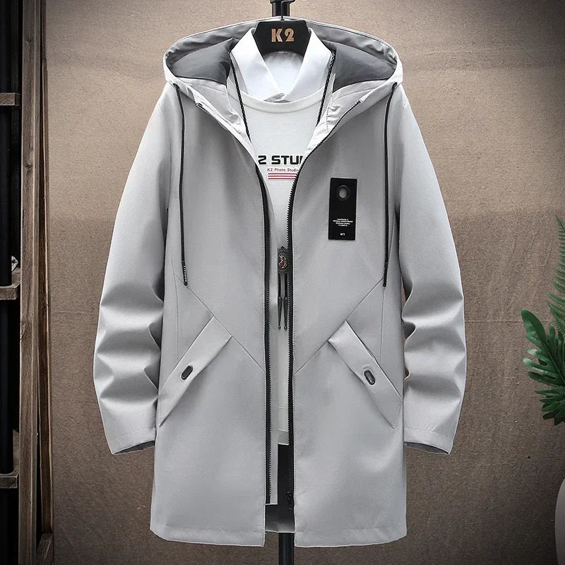 2024 Spring Mens Classic Fashion Trend Long Windbreaker Men Casual Loose Large Size High-Quality Hooded Coat Motorcycle Jackets