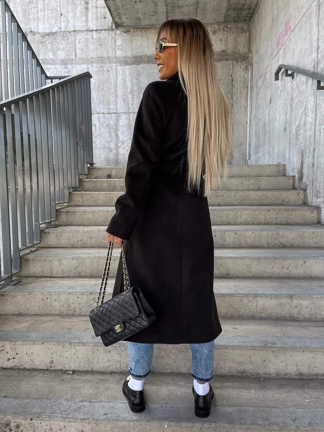 Double-breasted Lapel Split Jacket With Belt Winter Fashion Casual