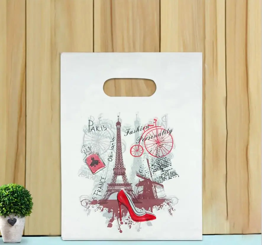 50pcs Multi Style Plastic Handle Bag 15*20cm Small Jewelry Packing Bag Party Favor Bags For Candy Cookie Gift Packaging Bag