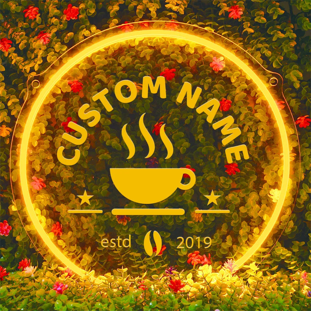 1PC Customizable Coffee Themed Neon Sign Round Acrylic USB Powered Wall Hanging Light For Coffee Shop Personalized Night Lamp