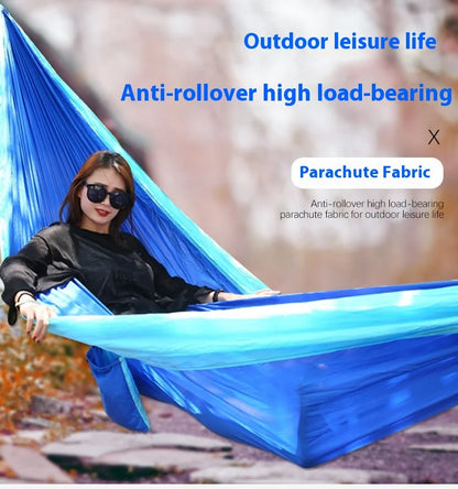 Single Person Portable Outdoor Camping Hammock With Nylon Color Matching Hammock High Strength Parachute Fabric Hanging Bed