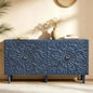 59 Buffet Cabinet with Storage for Dining Room, Midnight Blue Floral Embossed Metal Sideboard with Rust-Resistant Finish