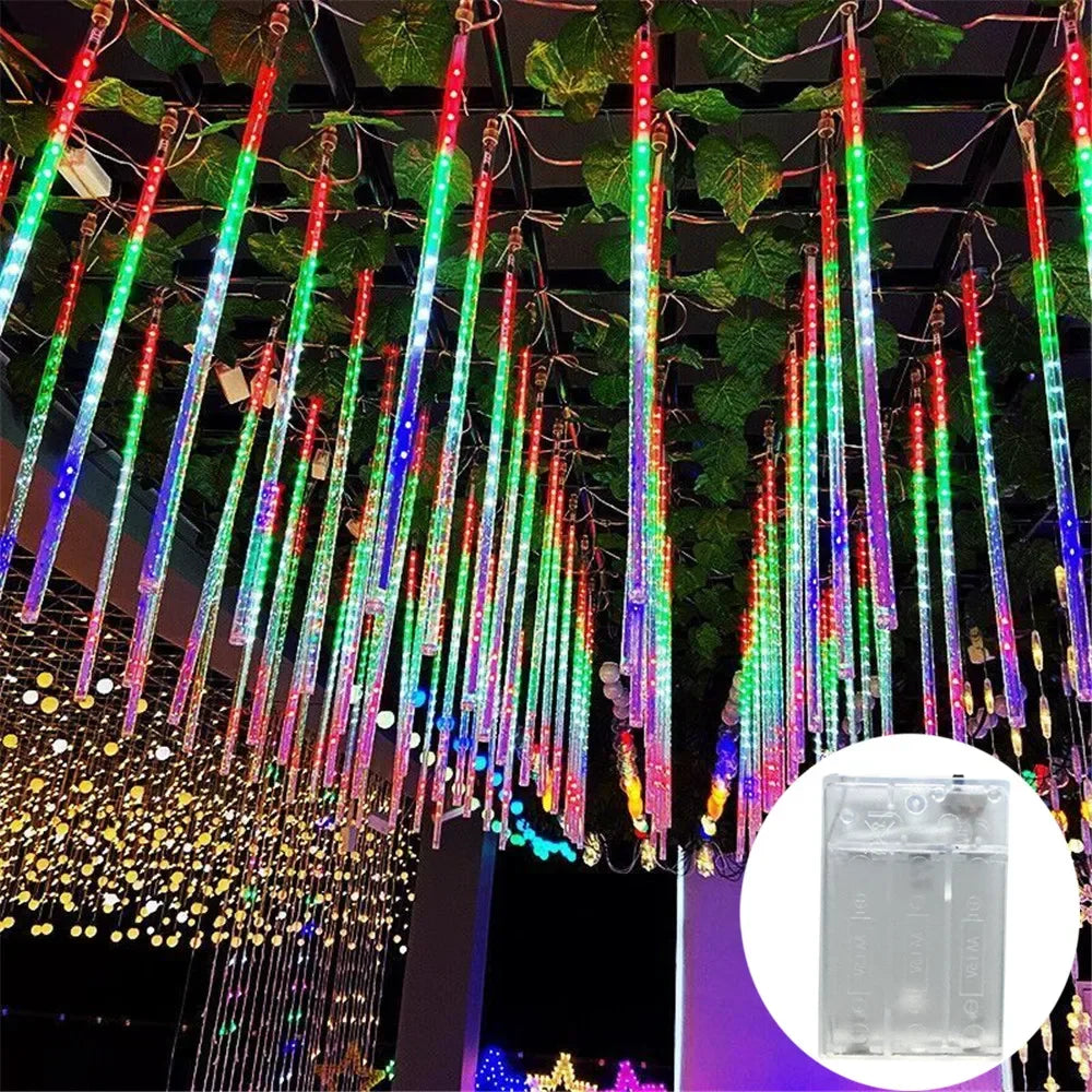Battery Powered LED Meteor Shower Rain Lights Falling Raindrop Fairy String Light for Christmas Halloween Holiday Wedding Party