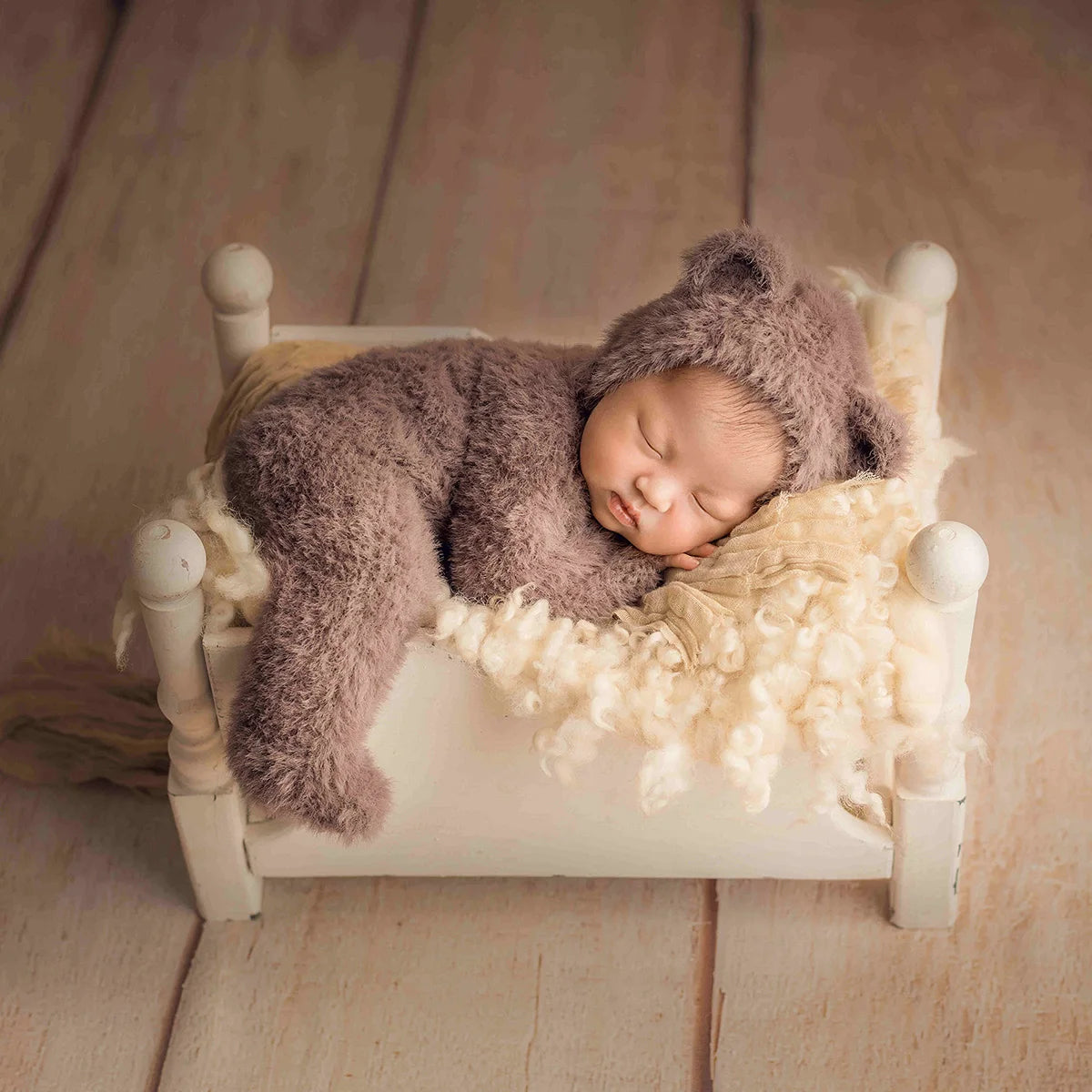 Hand Knitted Wolf Pup Footed Outfit Set Baby Boy Animal Romper Newborn Photography Prop Fuzzy Crochet Teddy Bear Overall Clothes