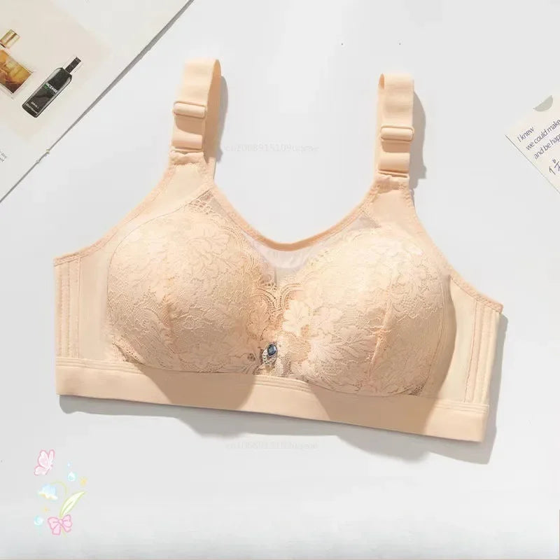Large Size Women'S Bra Big Size Sexy Lace Splicing Lingerie Without Steel Ring Push Up Adjustable Underwear Mom Underwear