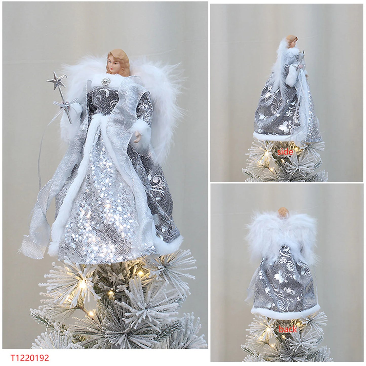 Angel Treetop Angel Figurine Delicate 12" Christmas Ornament Decoration Christmas Tree Topper for Shop Desktop Party Holiday